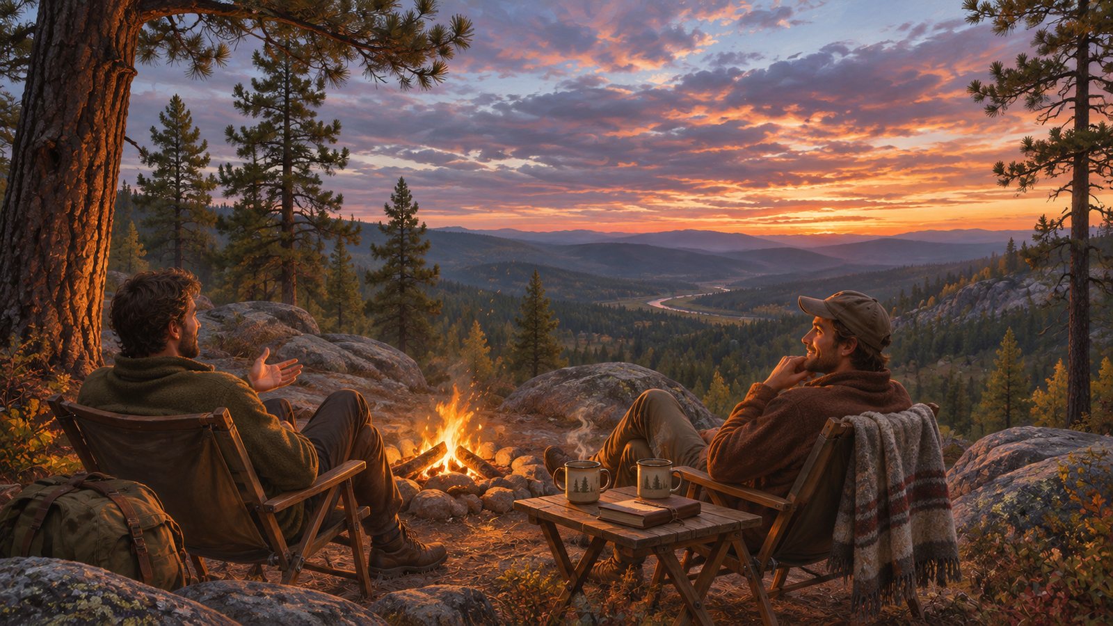 A quiet night at the tables, the mountains far off.